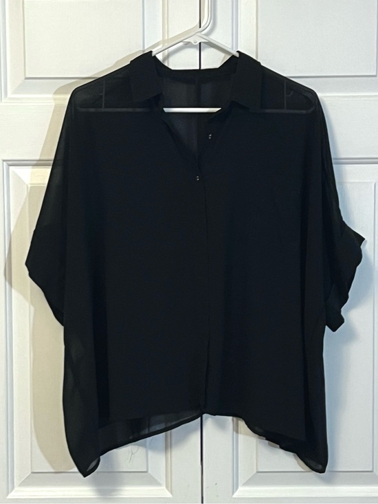 Tops - Sheer, Flowy Black Button-down Top